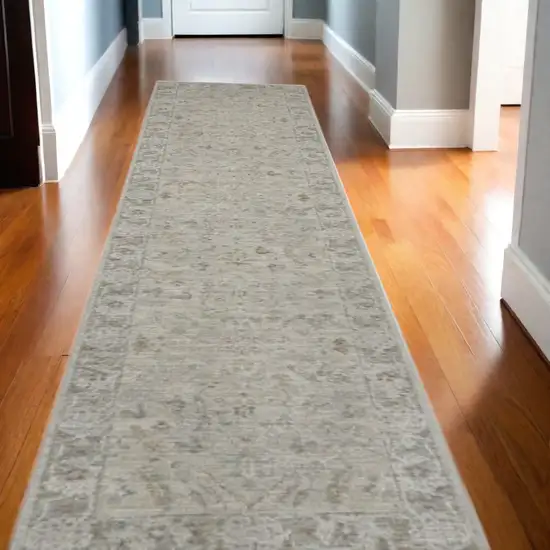 Gray Floral Power Loom Runner Rug Photo 2