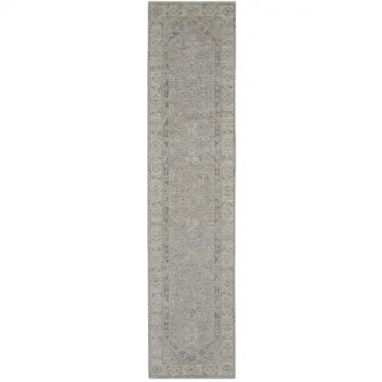 Gray Floral Power Loom Runner Rug Photo 1