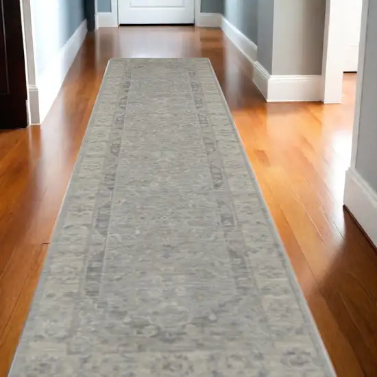 Gray Floral Power Loom Runner Rug Photo 2