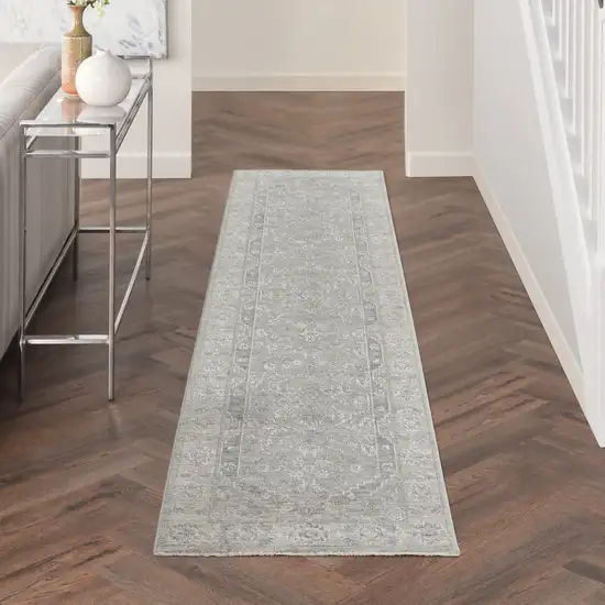 Gray Floral Power Loom Runner Rug Photo 7