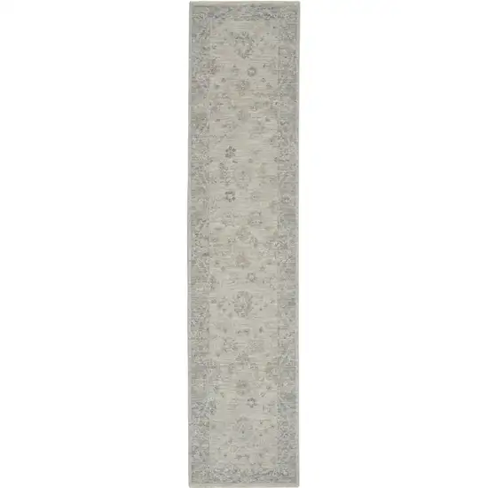 Gray Floral Power Loom Runner Rug Photo 1