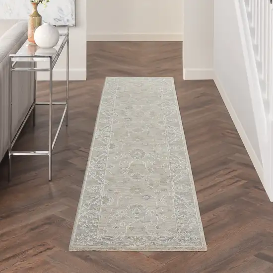 Gray Floral Power Loom Runner Rug Photo 8