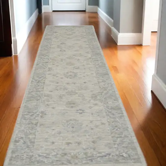 Gray Floral Power Loom Runner Rug Photo 2