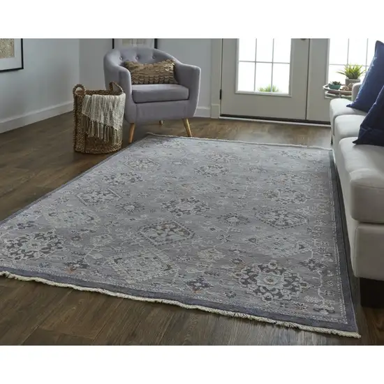 Gray Floral Power Loom Stain Resistant Area Rug Photo 3