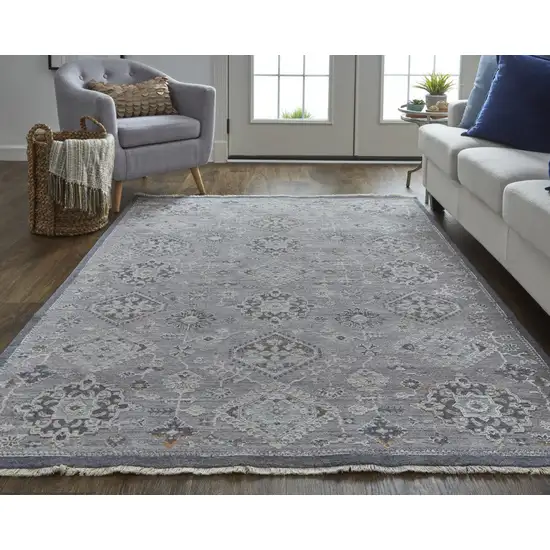 Gray Floral Power Loom Stain Resistant Area Rug Photo 2