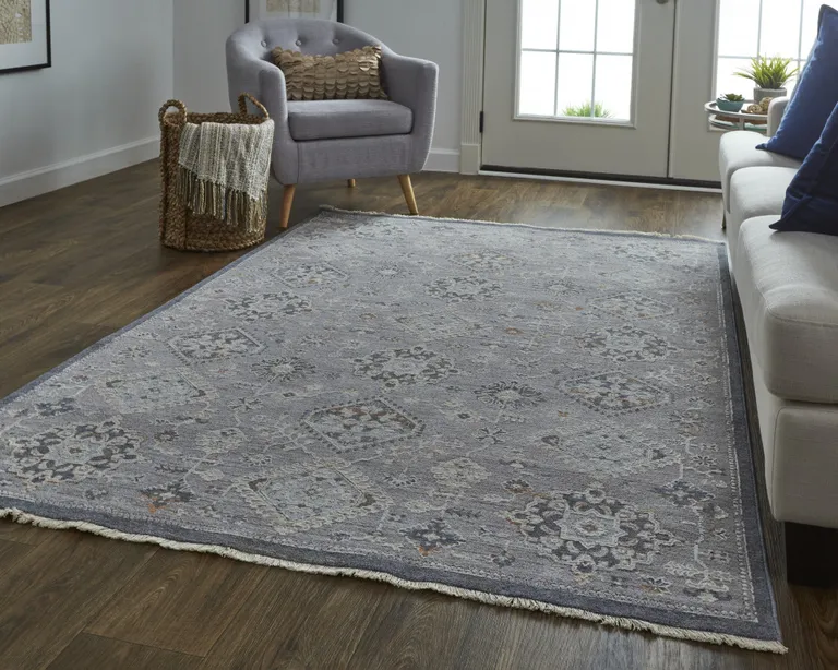 Gray Floral Power Loom Stain Resistant Area Rug Photo 1