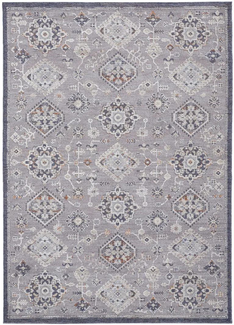 Gray Floral Power Loom Stain Resistant Area Rug Photo 5