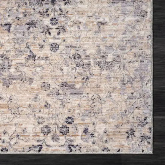 Gray Floral Runner Rug Photo 3