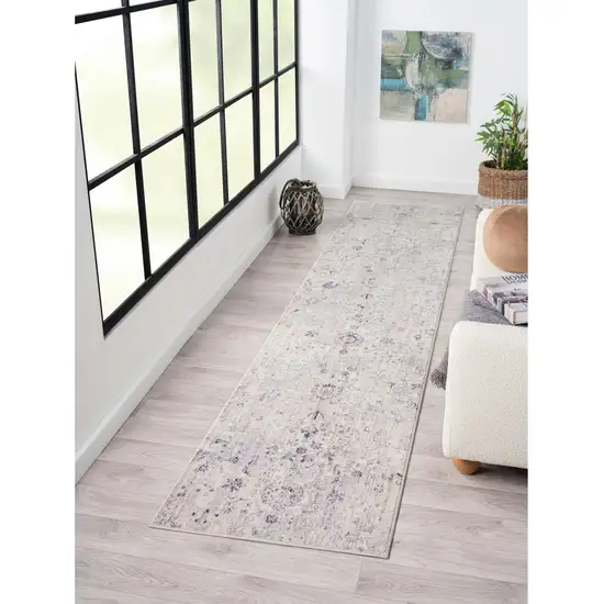 Gray Floral Runner Rug Photo 7