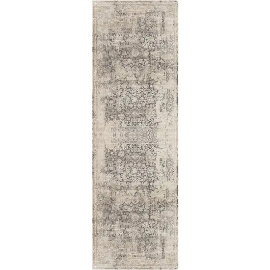 Gray Floral Runner Rug Photo 7