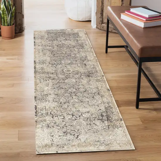 Gray Floral Runner Rug Photo 9