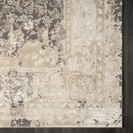 Gray Floral Runner Rug Photo 4