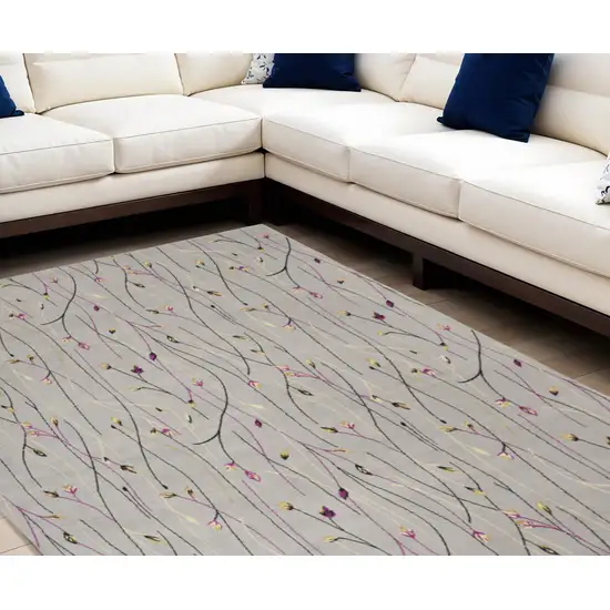 Gray Floral Vines Power Loom Area Rug Photo 1