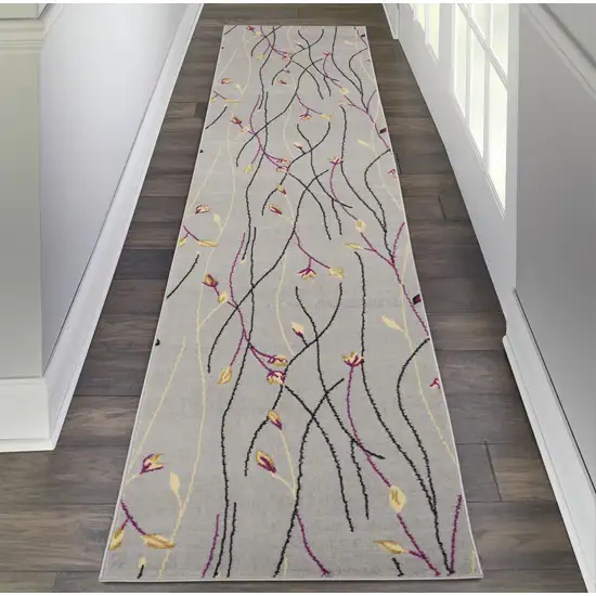 Gray Floral Vines Power Loom Runner Rug Photo 9