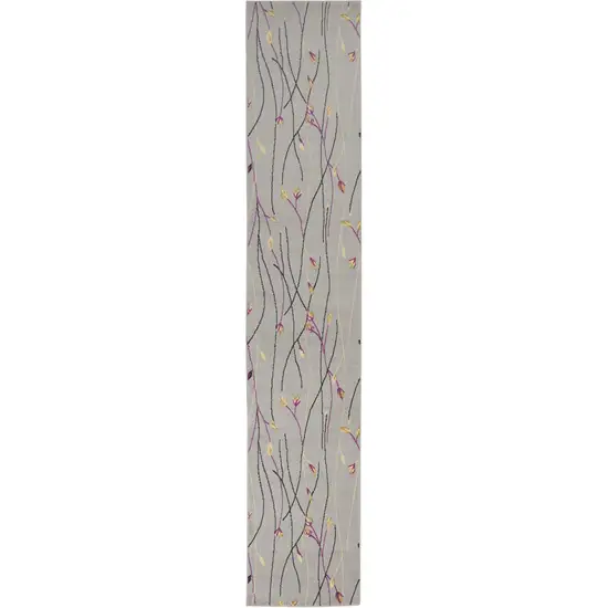 Gray Floral Vines Power Loom Runner Rug Photo 2