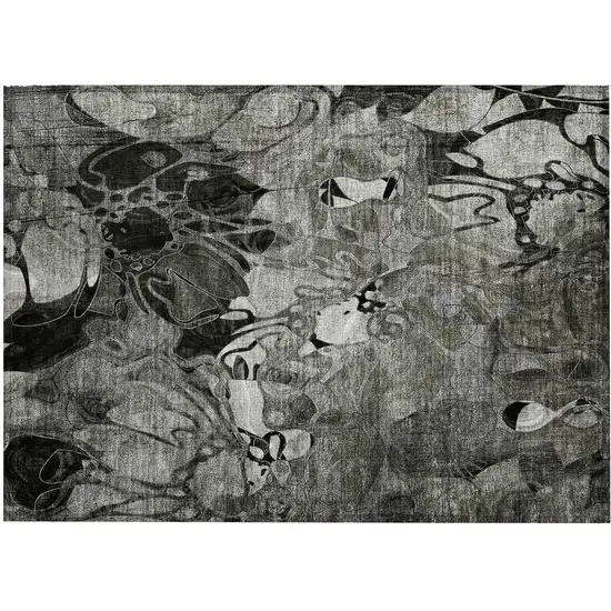 Gray Abstract Washable Indoor Outdoor Area Rug Photo 2