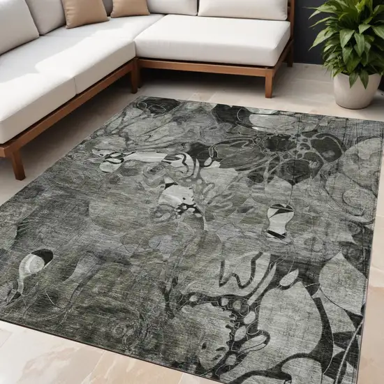 Gray Abstract Washable Indoor Outdoor Area Rug Photo 1