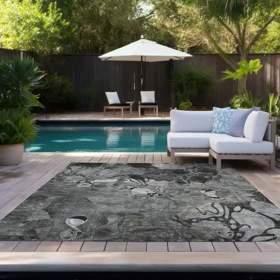 Gray Abstract Washable Indoor Outdoor Area Rug Photo 9