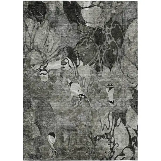 Gray Abstract Washable Indoor Outdoor Area Rug Photo 2