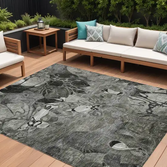 Gray Abstract Washable Indoor Outdoor Area Rug Photo 1