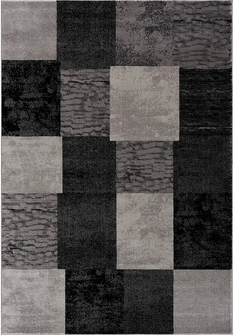 Gray Geometric Blocks Runner Rug Photo 5