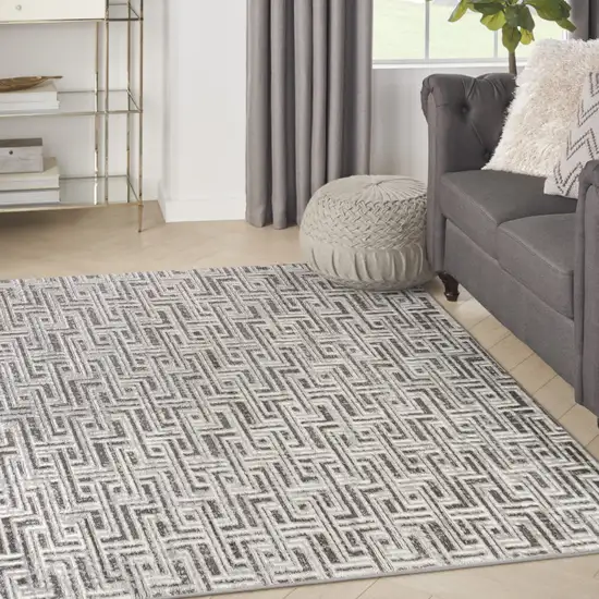 Gray Geometric Distressed Area Rug Photo 8