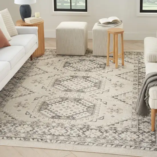 Gray Geometric Distressed Area Rug Photo 8