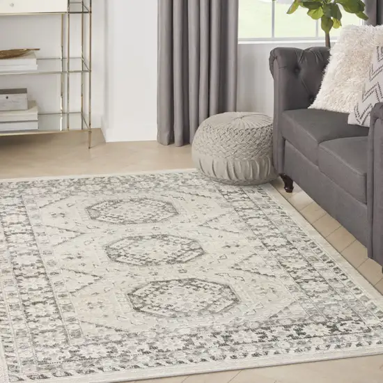 Gray Geometric Distressed Area Rug Photo 8