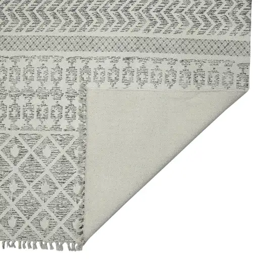 Gray Geometric Flatweave Handmade Distressed Area Rug With Fringe Photo 3