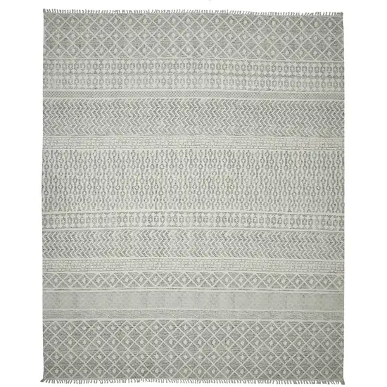 Gray Geometric Flatweave Handmade Distressed Area Rug With Fringe Photo 1