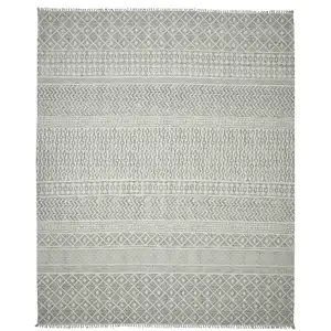 Photo of Gray Geometric Flatweave Handmade Distressed Area Rug With Fringe