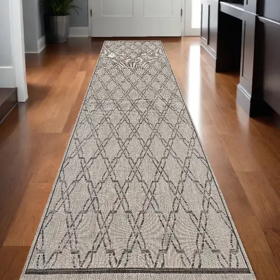 Gray and Ivory Geometric Runner Rug Photo 1