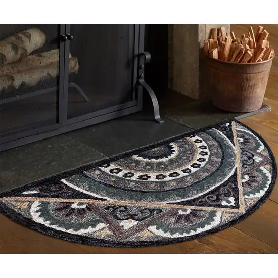 Gray Geometric Medallion Hearth Rug Photo 7