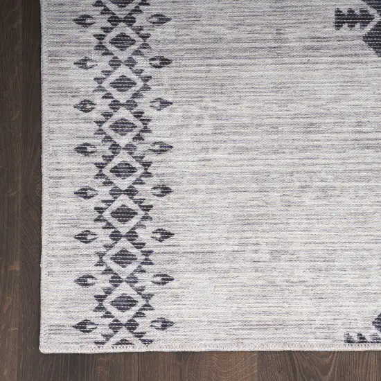 Gray Geometric Power Loom Washable Runner Rug Photo 5