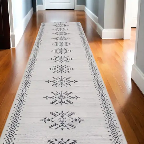 Gray Geometric Power Loom Washable Runner Rug Photo 1