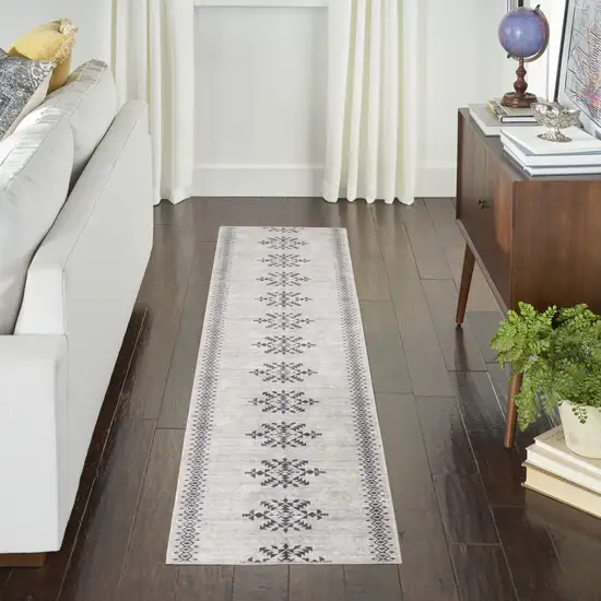 Gray Geometric Power Loom Washable Runner Rug Photo 9