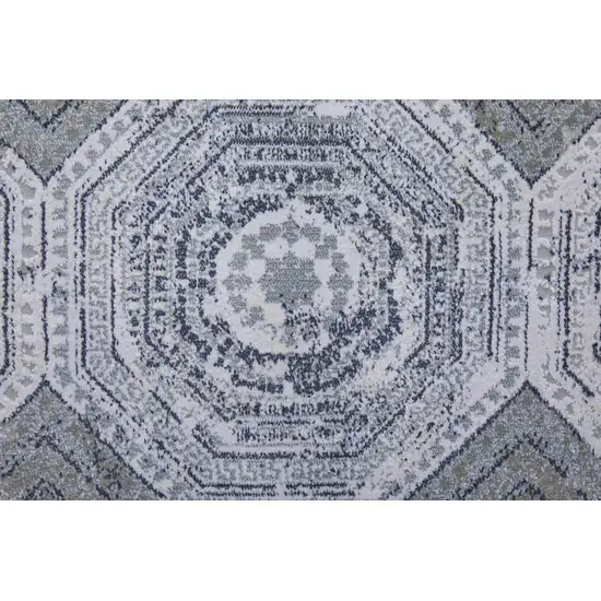 Gray Geometric Power Loom Worn Faded Area Rug Photo 5