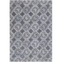 Photo of Gray Geometric Power Loom Worn Faded Area Rug