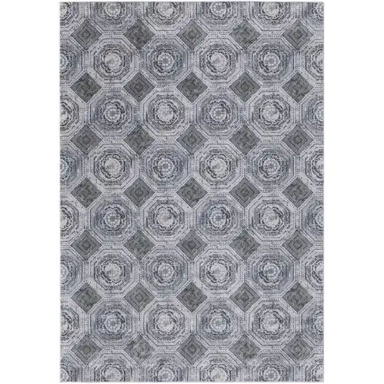 Gray Geometric Power Loom Worn Faded Area Rug Photo 2