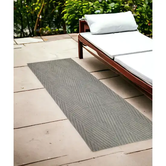 Gray Geometric Stain Resistant Indoor Outdoor Runner Rug Photo 1