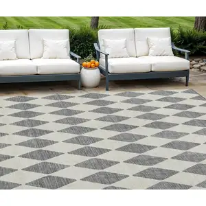 Photo of Gray Geometric Washable Indoor Outdoor Area Rug