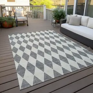 Photo of Gray Geometric Washable Indoor Outdoor Area Rug