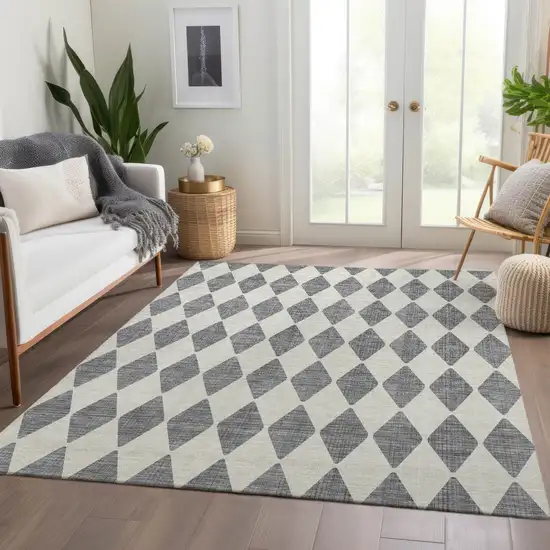 Gray Geometric Washable Indoor Outdoor Area Rug Photo 7