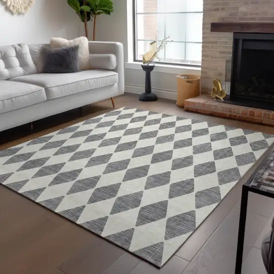 Gray And Ivory Geometric Washable Indoor Outdoor Area Rug Photo 8