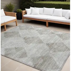 Photo of Gray Geometric Washable Non Skid Indoor Outdoor Area Rug