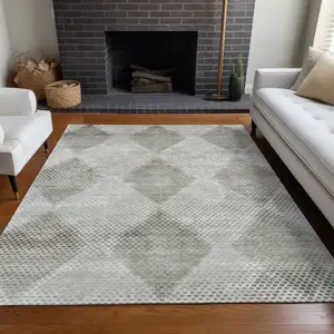 Photo of Gray Geometric Washable Non Skid Indoor Outdoor Area Rug