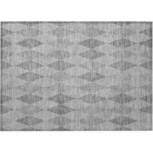 Photo of Gray Geometric Washable Non Skid Indoor Outdoor Area Rug