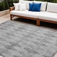 Photo of Gray Geometric Washable Non Skid Indoor Outdoor Area Rug