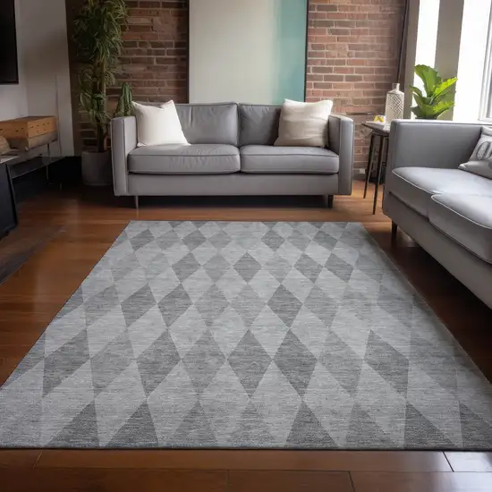 Gray Geometric Washable Non Skid Indoor Outdoor Area Rug Photo 9