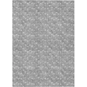 Photo of Gray Geometric Washable Non Skid Indoor Outdoor Area Rug